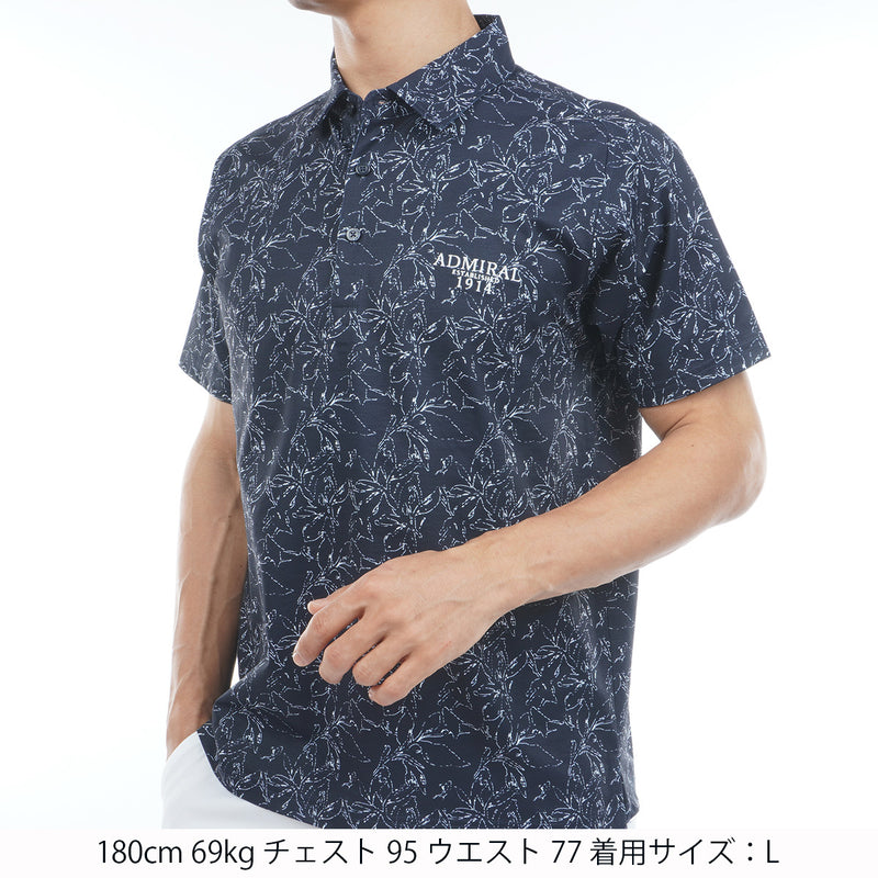 Admiral ダークグレー柄入りショートスリーブ ストレッチメッシュ リーフプリントシャツ ADMA625 – ADMIRAL
