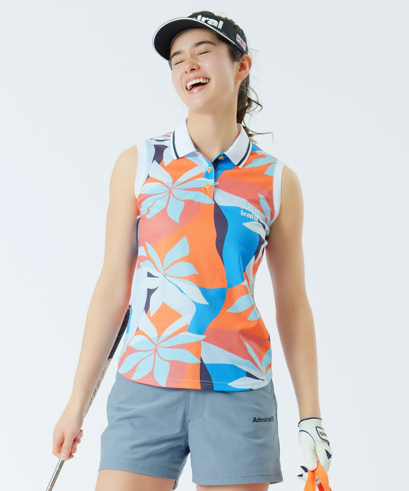 Resort Pattern Sleeveless Polo Shirt ADLA437