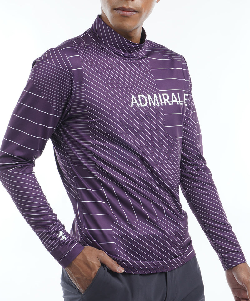 モノトーンの幾何学柄がスタイリッシュなシャツの紫の着用前２
